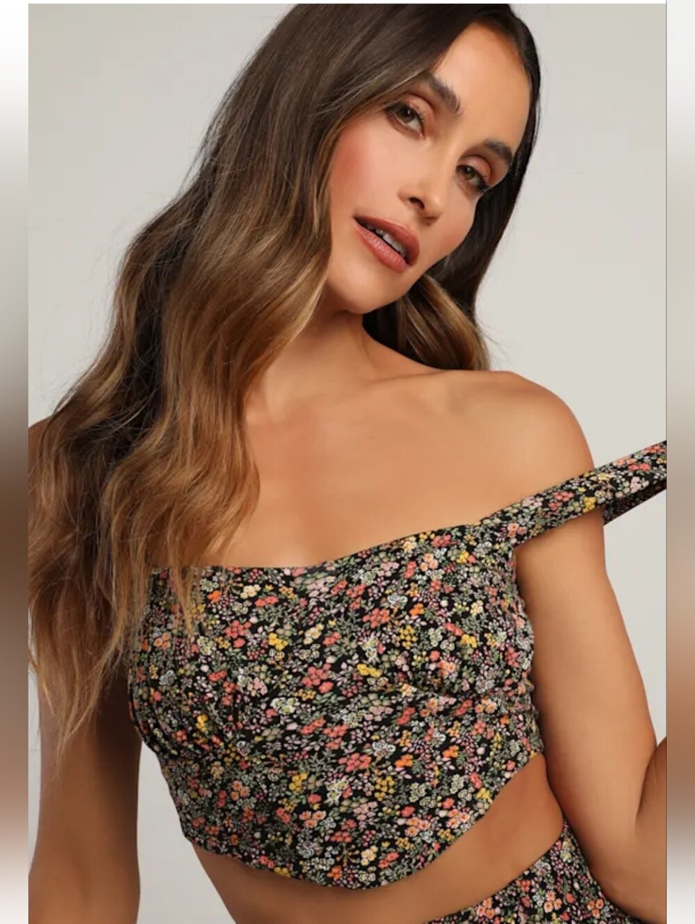 Lulus Rise & Bloom Black Floral Print Bustier Crop Top New